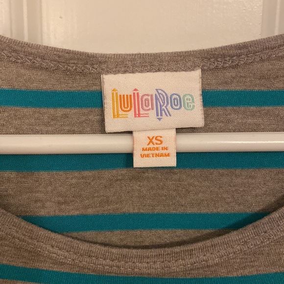LuLaRoe grey and turquoise striped dress - Picture 3 of 5